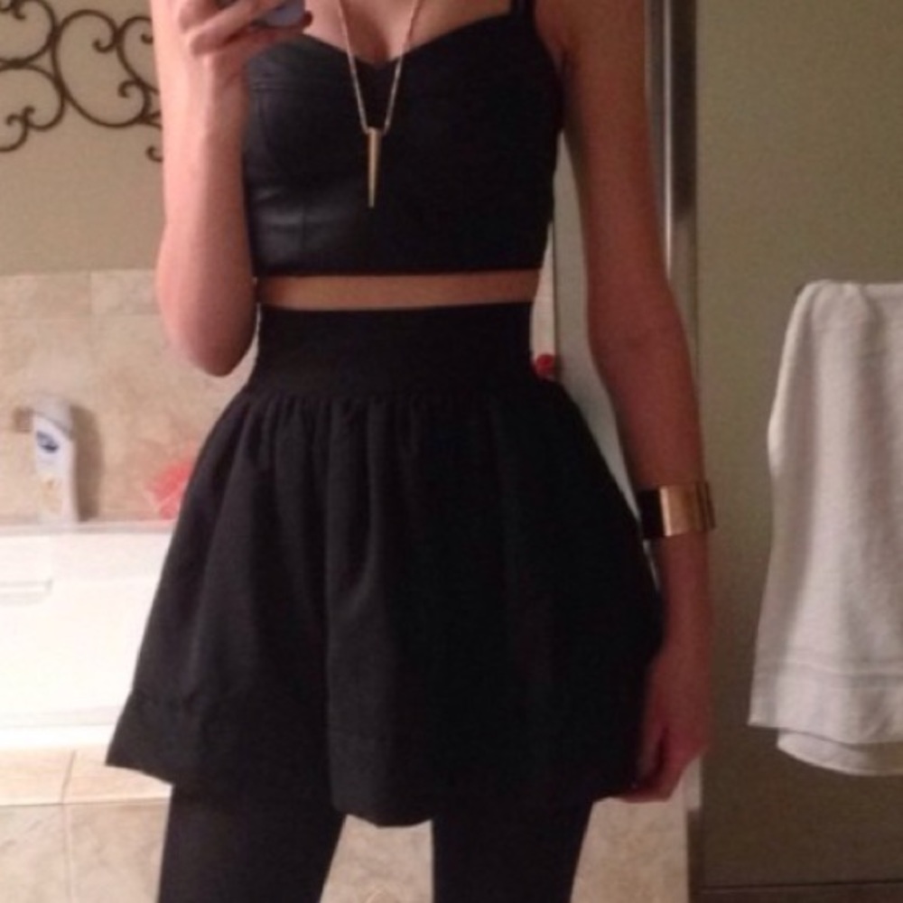 Black high waisted skater skirt